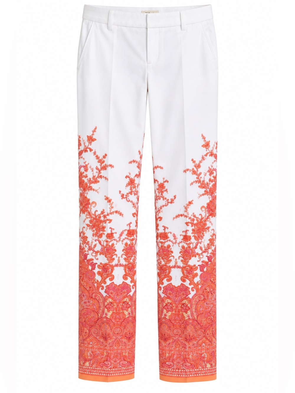 Talbots White & Coral Printed Straight-Leg Pants